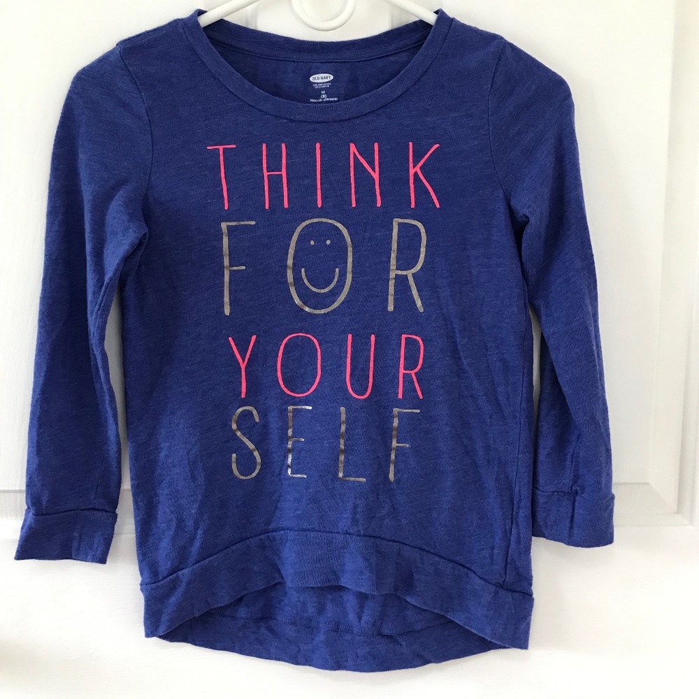 Old Navy blue long sleeve Tee Think for Your Self Girls Size 8 (M) (Big Kids)